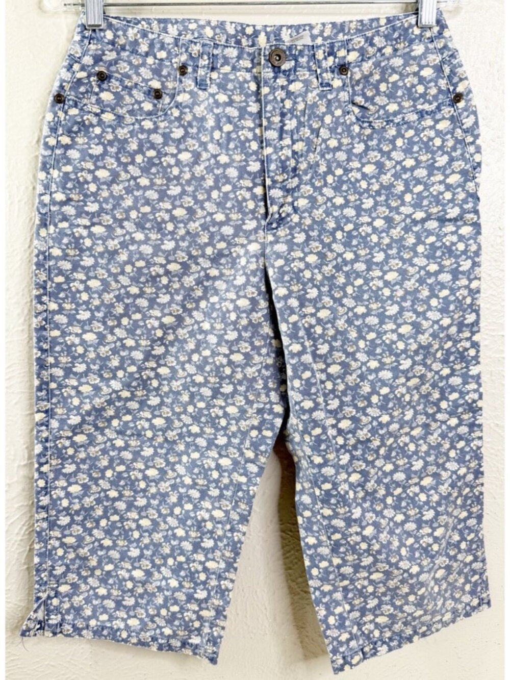 Liz Claiborne Sz 8 (Actual 26x16) Lizwear Blue Floral Pants 100% Cotton EUC